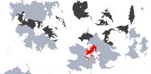 Location of Mastropa (red) in relation to other Achaian states (pink), in relation to non-Achaian states (dark gray)